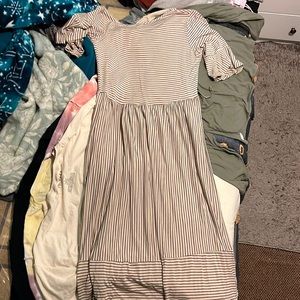 Semi long tan and black striped dress